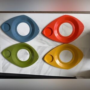 1969s/70s MOD Plastic Snack Party Trays Teardrop Leaf Shape Harvest Colors